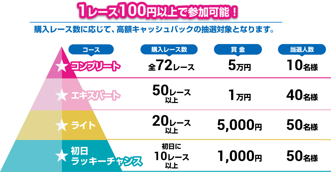 1レース100円以上で参加可能